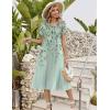 Zeagoo Womens Casual Summer Dress 2026 Petal Short Sleeve Dresses with Pleats Midi A Line Flowy Dress Boho Sundress(Mint Floral)