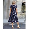 Zeagoo Womens Casual Summer Dress 2026 Petal Short Sleeve Dresses with Pleats Midi A Line Flowy Dress Boho Sundress(Navy Floral 01)