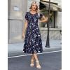 Zeagoo Womens Casual Summer Dress 2026 Petal Short Sleeve Dresses with Pleats Midi A Line Flowy Dress Boho Sundress(Navy Floral 01)