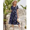 Zeagoo Womens Casual Summer Dress 2026 Petal Short Sleeve Dresses with Pleats Midi A Line Flowy Dress Boho Sundress(Navy Floral 01)