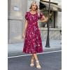 Zeagoo Womens Casual Summer Dress 2026 Petal Short Sleeve Dresses with Pleats Midi A Line Flowy Dress Boho Sundress(Purple Red Floral)