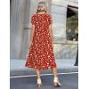 Zeagoo Womens Casual Summer Dress 2026 Petal Short Sleeve Dresses with Pleats Midi A Line Flowy Dress Boho Sundress(Red Floral)