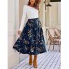 Zeagoo Womens Flowy Pleated Skirts A Line Elastic High Waisted Midi Skirt Boho Casual Long Skirts Brown Leaf Print XXL(Brown Leaf Print)