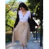 Zeagoo Womens Flowy Pleated Skirts A Line Elastic High Waisted Midi Skirt Boho Casual Long Skirts Brown Leaf Print XXL(Light Khaki)