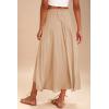 Zeagoo Womens Flowy Pleated Skirts A Line Elastic High Waisted Midi Skirt Boho Casual Long Skirts Brown Leaf Print XXL(Light Khaki)