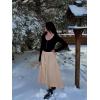 Zeagoo Womens Flowy Pleated Skirts A Line Elastic High Waisted Midi Skirt Boho Casual Long Skirts Brown Leaf Print XXL(Light Khaki)