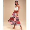 Zeagoo Womens Flowy Pleated Skirts A Line Elastic High Waisted Midi Skirt Boho Casual Long Skirts Brown Leaf Print XXL(Mz747)
