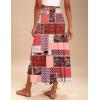 Zeagoo Womens Flowy Pleated Skirts A Line Elastic High Waisted Midi Skirt Boho Casual Long Skirts Brown Leaf Print XXL(Mz747)