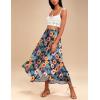 Zeagoo Womens Flowy Pleated Skirts A Line Elastic High Waisted Midi Skirt Boho Casual Long Skirts Brown Leaf Print XXL(Orange Floral Print)