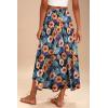 Zeagoo Womens Flowy Pleated Skirts A Line Elastic High Waisted Midi Skirt Boho Casual Long Skirts Brown Leaf Print XXL(Orange Floral Print)