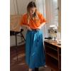 Zeagoo Womens Flowy Pleated Skirts A Line Elastic High Waisted Midi Skirt Boho Casual Long Skirts Brown Leaf Print XXL(Peacock Blue)
