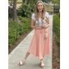 Zeagoo Womens Flowy Pleated Skirts A Line Elastic High Waisted Midi Skirt Boho Casual Long Skirts Brown Leaf Print XXL(Pink)