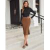 Zeagoo Womens Knit Midi Skirts Casual Pencil Skirt High Waisted Long Skirt with Slit Elegant Work Office Skirts(Brown)