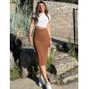 Zeagoo Womens Knit Midi Skirts Casual Pencil Skirt High Waisted Long Skirt with Slit Elegant Work Office Skirts(Brown)