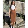 Zeagoo Womens Knit Midi Skirts Casual Pencil Skirt High Waisted Long Skirt with Slit Elegant Work Office Skirts(Brown)