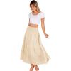 Zeagoo Women’s Long Maxi Skirts Tiered Elastic High Waist Boho Double Layered Print A-Line Casual Midi Dress(Beige)