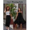 Zeagoo Women’s Long Maxi Skirts Tiered Elastic High Waist Boho Double Layered Print A-Line Casual Midi Dress(Black)