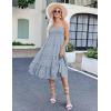 Zeagoo Women’s Long Maxi Skirts Tiered Elastic High Waist Boho Double Layered Print A-Line Casual Midi Dress(Blue White Floral)
