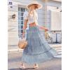 Zeagoo Women’s Long Maxi Skirts Tiered Elastic High Waist Boho Double Layered Print A-Line Casual Midi Dress(Blue White Floral)