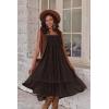 Zeagoo Women’s Long Maxi Skirts Tiered Elastic High Waist Boho Double Layered Print A-Line Casual Midi Dress(Brown)