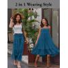 Zeagoo Women’s Long Maxi Skirts Tiered Elastic High Waist Boho Double Layered Print A-Line Casual Midi Dress(Lake Blue)