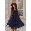 Zeagoo Women’s Long Maxi Skirts Tiered Elastic High Waist Boho Double Layered Print A-Line Casual Midi Dress(Navy Blue)