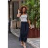 Zeagoo Women’s Long Maxi Skirts Tiered Elastic High Waist Boho Double Layered Print A-Line Casual Midi Dress(Navy Blue)