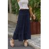 Zeagoo Women’s Long Maxi Skirts Tiered Elastic High Waist Boho Double Layered Print A-Line Casual Midi Dress(Navy Blue)