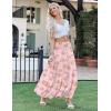 Zeagoo Women’s Long Maxi Skirts Tiered Elastic High Waist Boho Double Layered Print A-Line Casual Midi Dress(Pink Orange Floral)
