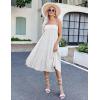 Zeagoo Women’s Long Maxi Skirts Tiered Elastic High Waist Boho Double Layered Print A-Line Casual Midi Dress(White)