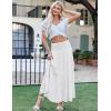 Zeagoo Women’s Long Maxi Skirts Tiered Elastic High Waist Boho Double Layered Print A-Line Casual Midi Dress(White)
