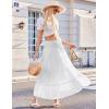 Zeagoo Women’s Long Maxi Skirts Tiered Elastic High Waist Boho Double Layered Print A-Line Casual Midi Dress(White)