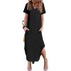 Zeagoo Womens Maxi Summer Dress with Pockets Casual Short Sleeve Sundress Trendy 2026 Curve Hem Long Dress(Black)