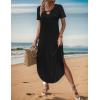 Zeagoo Womens Maxi Summer Dress with Pockets Casual Short Sleeve Sundress Trendy 2026 Curve Hem Long Dress(Black)