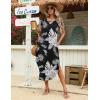 Zeagoo Womens Maxi Summer Dress with Pockets Casual Short Sleeve Sundress Trendy 2026 Curve Hem Long Dress(Black-leaf-printed)
