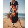 Zeagoo Womens Maxi Summer Dress with Pockets Casual Short Sleeve Sundress Trendy 2026 Curve Hem Long Dress(Black-printed-01)