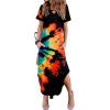 Zeagoo Womens Maxi Summer Dress with Pockets Casual Short Sleeve Sundress Trendy 2026 Curve Hem Long Dress(Black-printed-01)