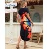 Zeagoo Womens Maxi Summer Dress with Pockets Casual Short Sleeve Sundress Trendy 2026 Curve Hem Long Dress(Black-printed-01)