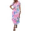 Zeagoo Womens Maxi Summer Dress with Pockets Casual Short Sleeve Sundress Trendy 2026 Curve Hem Long Dress(Pink Floral-02)