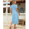 Zeagoo Womens Maxi Summer Dress with Pockets Casual Short Sleeve Sundress Trendy 2026 Curve Hem Long Dress(Printed-011)