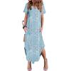 Zeagoo Womens Maxi Summer Dress with Pockets Casual Short Sleeve Sundress Trendy 2026 Curve Hem Long Dress(Printed-011)