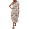 Zeagoo Womens Maxi Summer Dress with Pockets Casual Short Sleeve Sundress Trendy 2026 Curve Hem Long Dress(Red Floral)