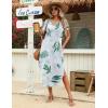 Zeagoo Womens Maxi Summer Dress with Pockets Casual Short Sleeve Sundress Trendy 2026 Curve Hem Long Dress(White-leaf-printed)
