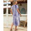 Zeagoo Womens Maxi Summer Dress with Pockets Casual Short Sleeve Sundress Trendy 2026 Curve Hem Long Dress(White-printed)