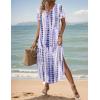 Zeagoo Womens Maxi Summer Dress with Pockets Casual Short Sleeve Sundress Trendy 2026 Curve Hem Long Dress(White-printed)
