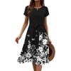 Zeagoo Womens Midi Dress Summer Short Sleeve Dress with Pockets 2025 Casual Floral T-Shirt Dress Flowy Beach Sundress(Black Floral-04)
