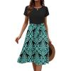 Zeagoo Womens Midi Dress Summer Short Sleeve Dress with Pockets 2025 Casual Floral T-Shirt Dress Flowy Beach Sundress(Black-blue Floral)