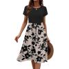 Zeagoo Womens Midi Dress Summer Short Sleeve Dress with Pockets 2025 Casual Floral T-Shirt Dress Flowy Beach Sundress(Black-floral-03)