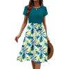 Zeagoo Womens Midi Dress Summer Short Sleeve Dress with Pockets 2025 Casual Floral T-Shirt Dress Flowy Beach Sundress(Bluegreen-floral)