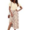 Zeagoo Womens Midi Dress Summer Short Sleeve Dress with Pockets 2025 Casual Floral T-Shirt Dress Flowy Beach Sundress(Light Khak-floral)
